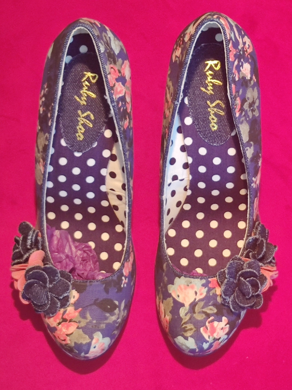 Ruby Shoo Women's 7 Denim Style Textile Floral Multicolor with Blue Base